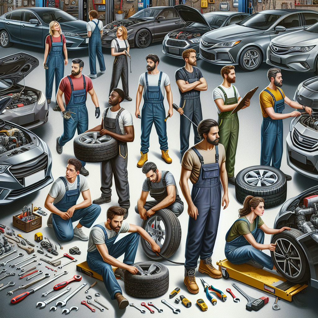 Realistic stock image of mechanics repairing cars.