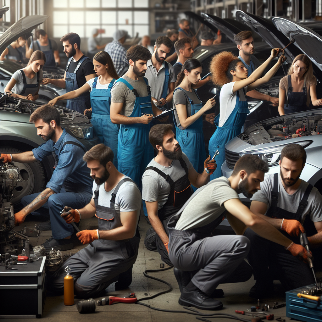 Realistic stock image of mechanics repairing vehicles