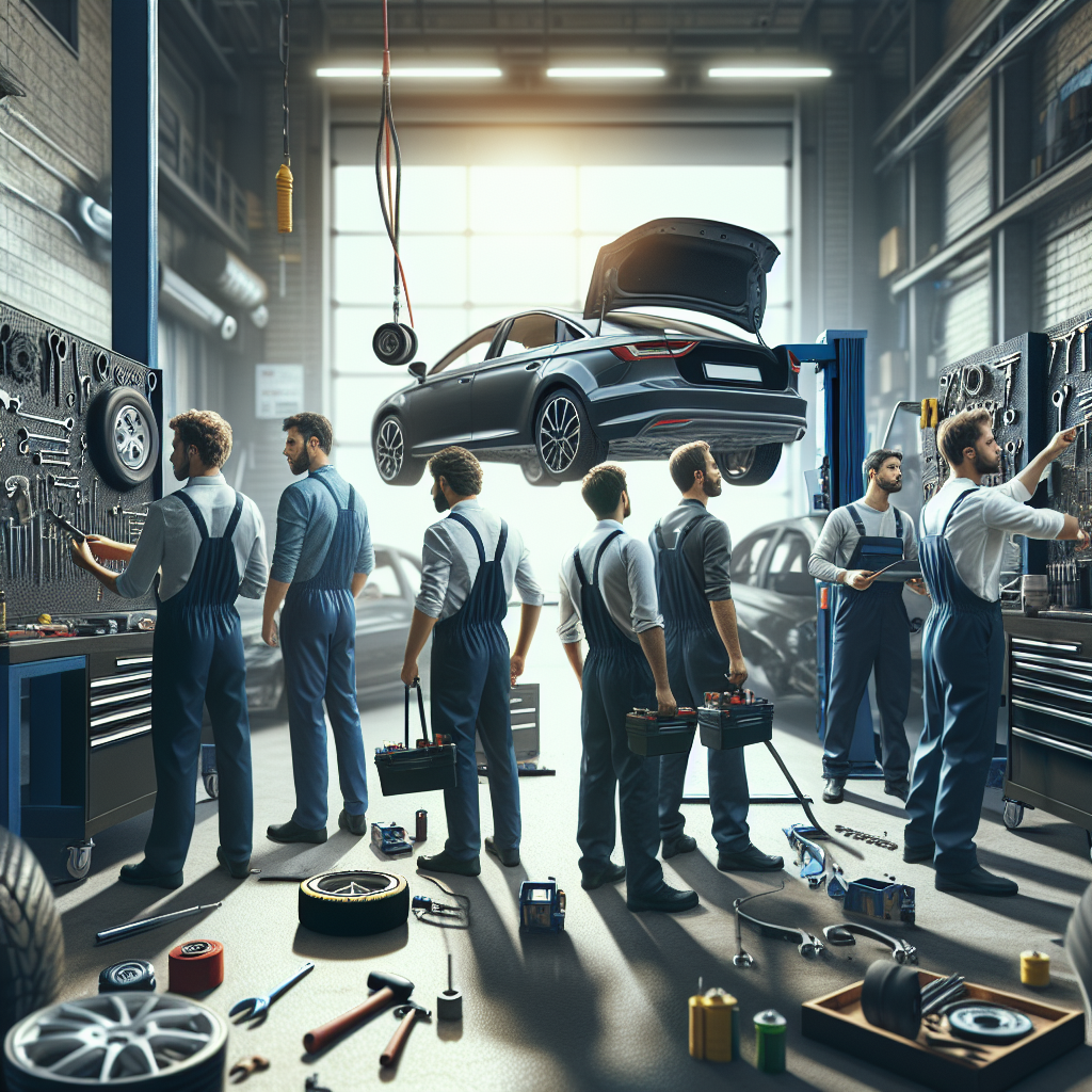 Realistic stock image of mechanics repairing a car